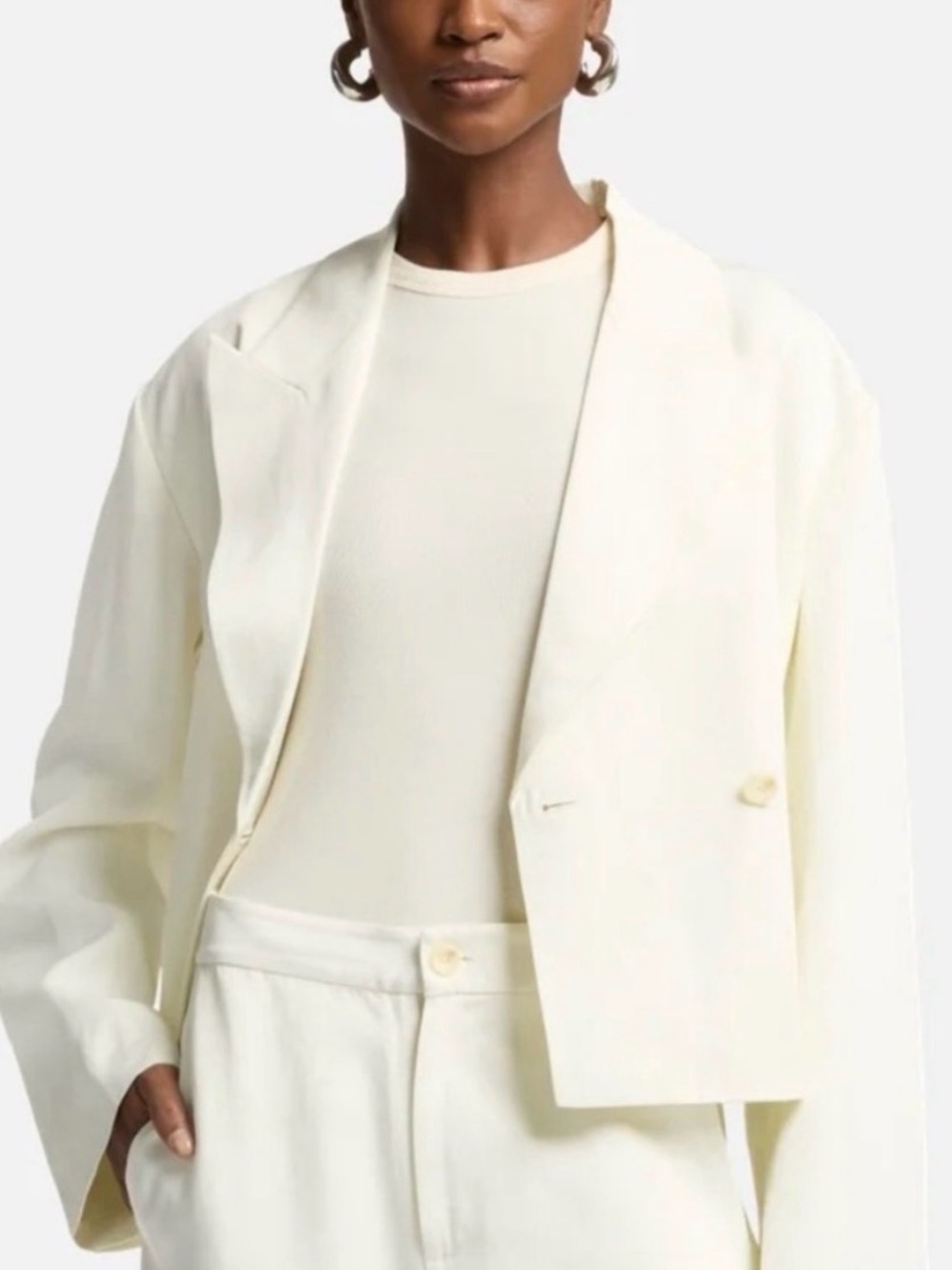 7 FOR ALL MANKIND Long Sleeve Oversized Linen Blend Cropped Ivory Blazer--NWT--S - Picture 2 of 15